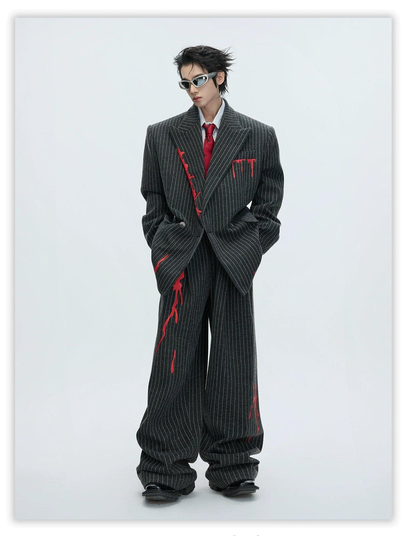 Drip Contrast Striped Blazer & Pleated Pants Set