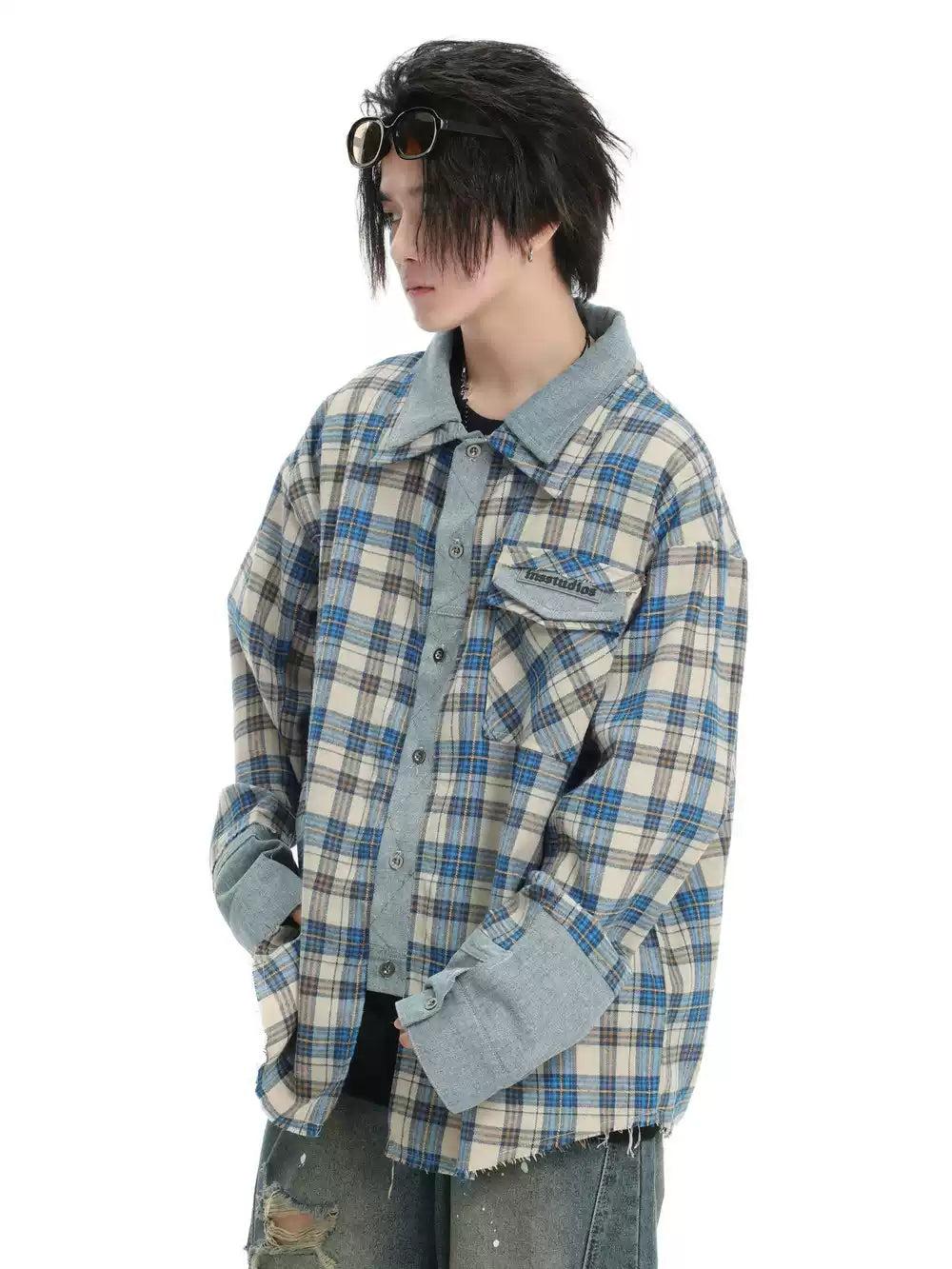 Denim Panel Plaid Shirt