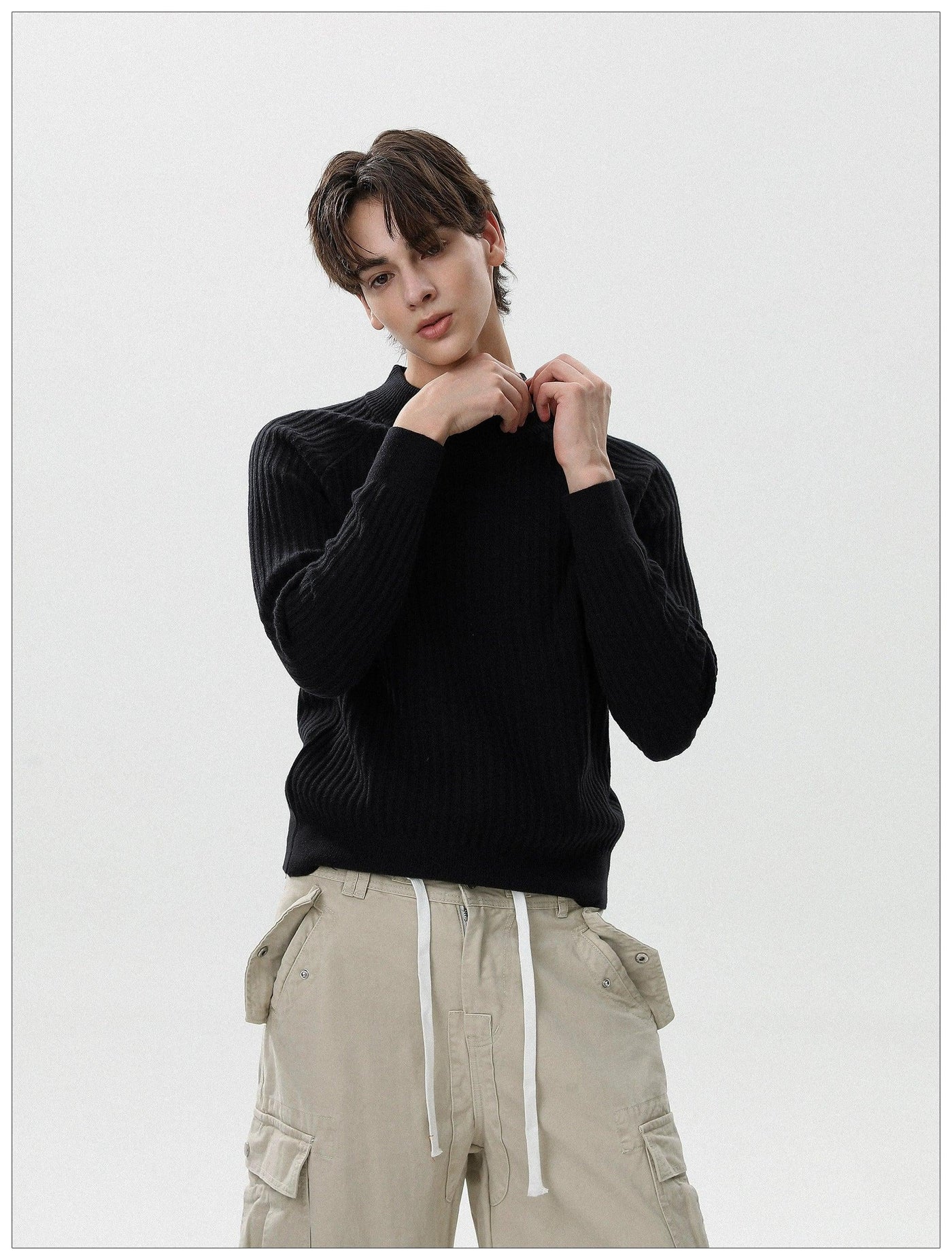 Zipped Slit Textured Sweater