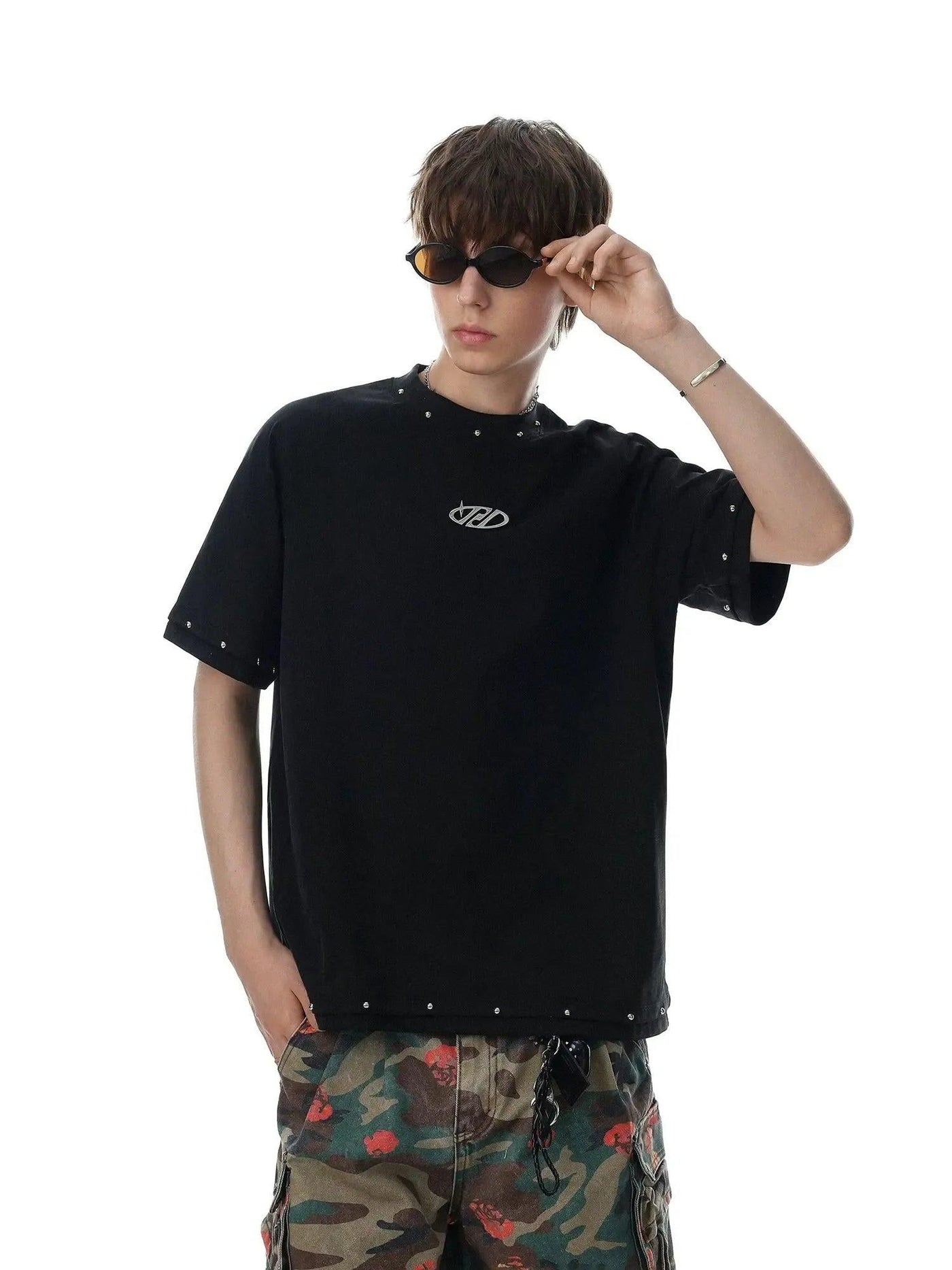 Distressed Rivet Layered T-Shirt