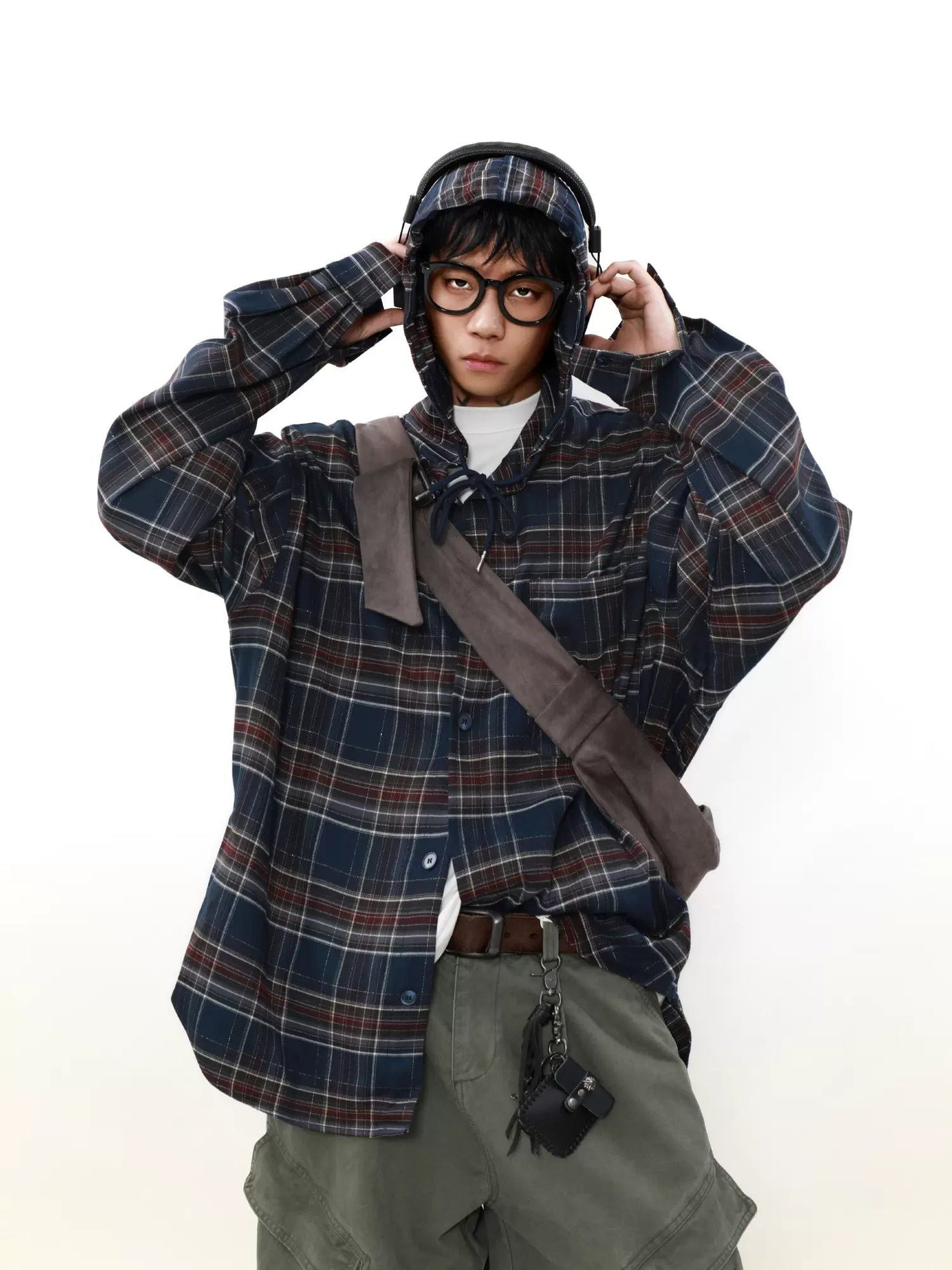 Pull String Hood Plaid Shirt