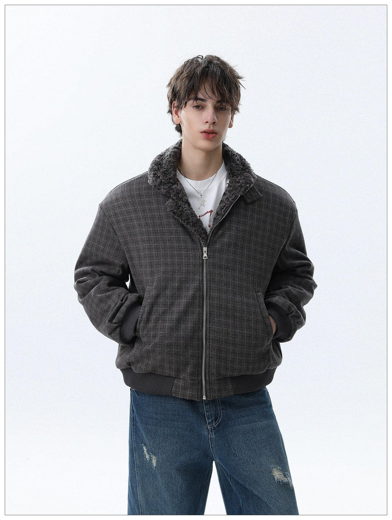 Faux Fur Lining Checkered Jacket