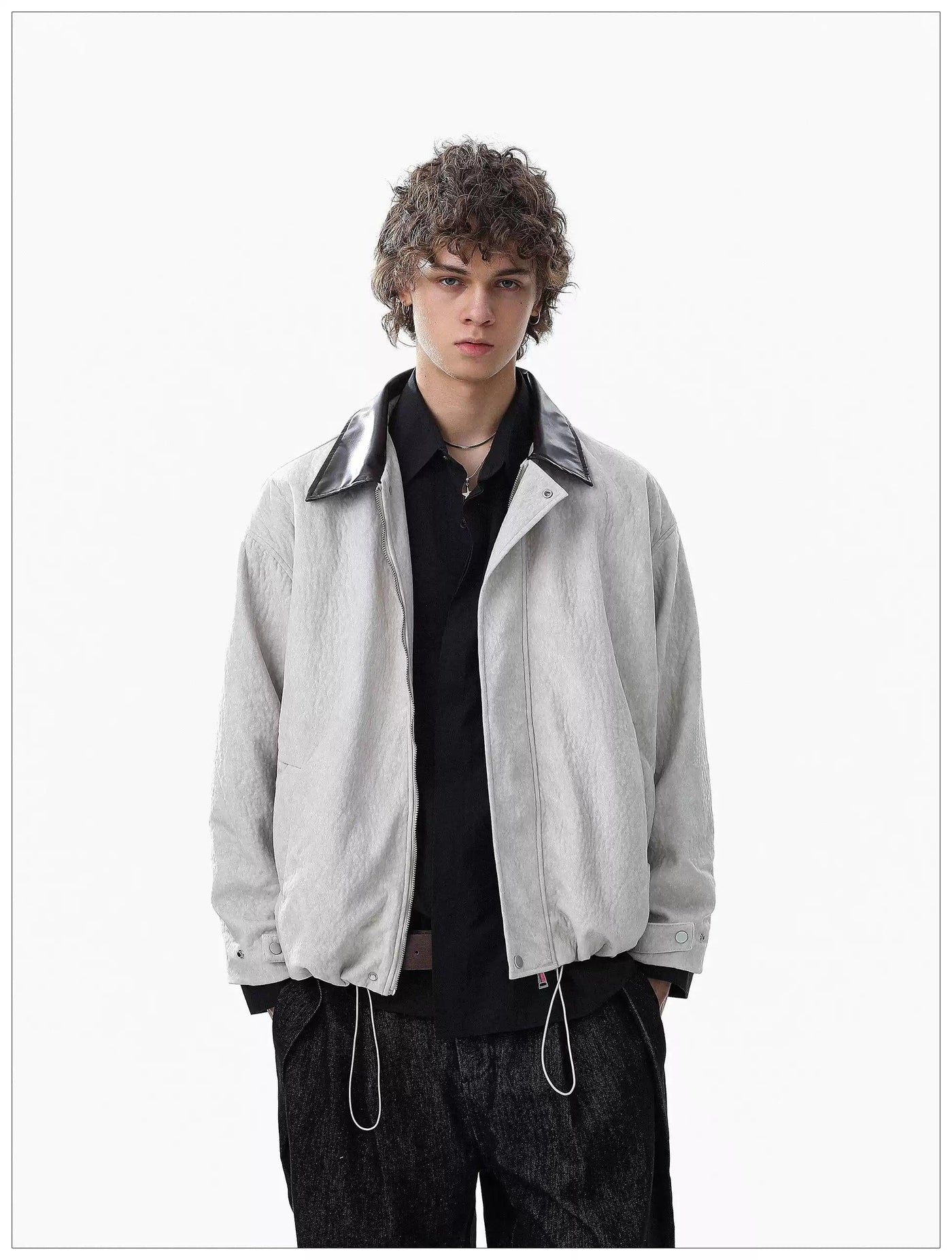 Contrast PU Leather Collar Jacket