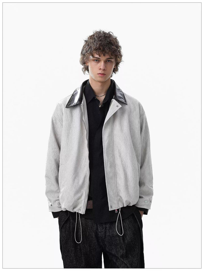 Contrast PU Leather Collar Jacket