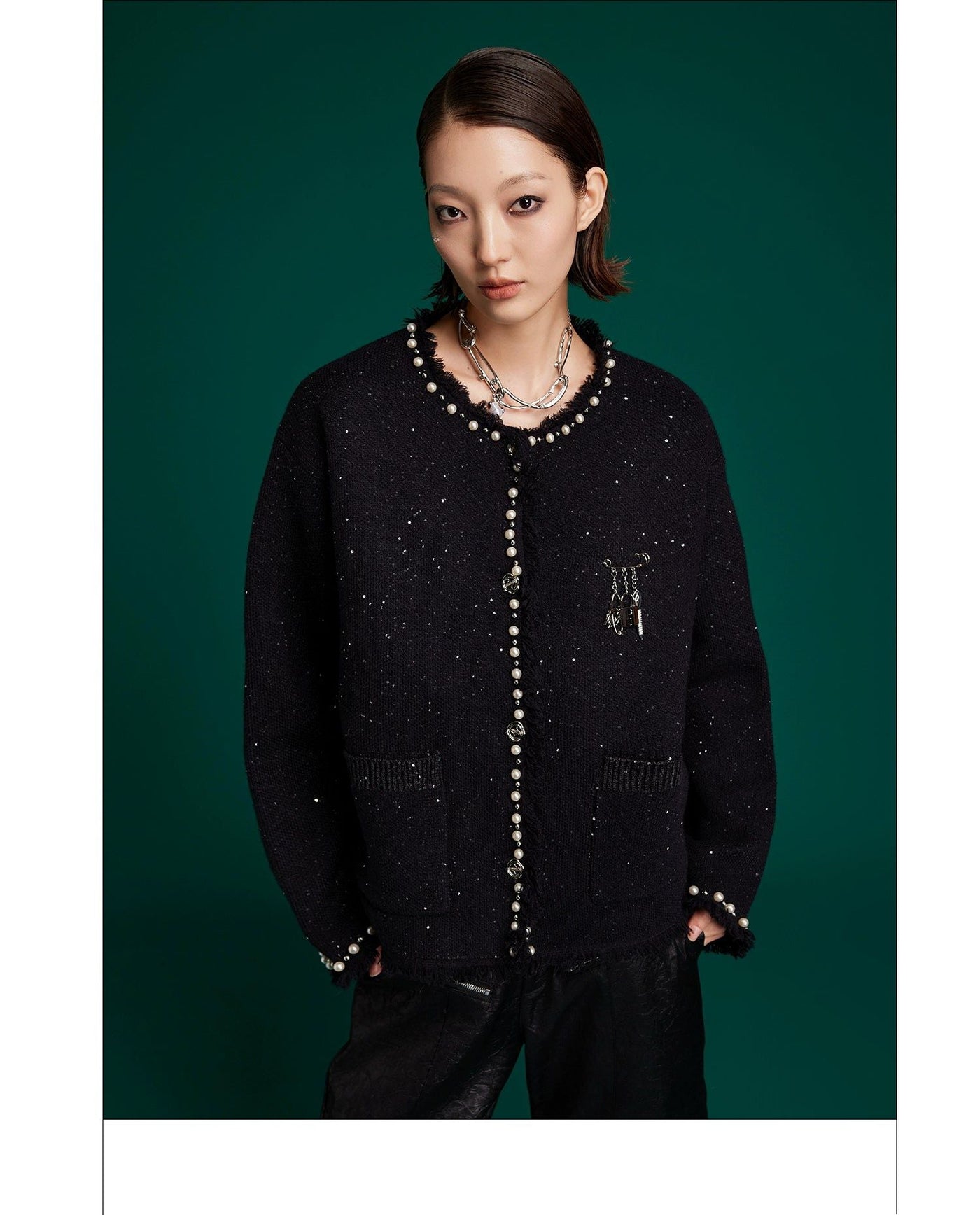 Pearled Parisian Style Knit Blazer