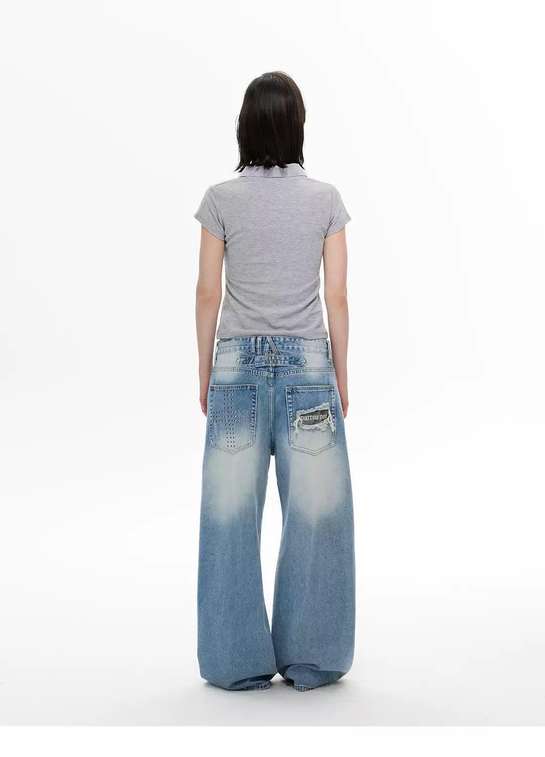 Faded Highlight Distressed Wide Jeans