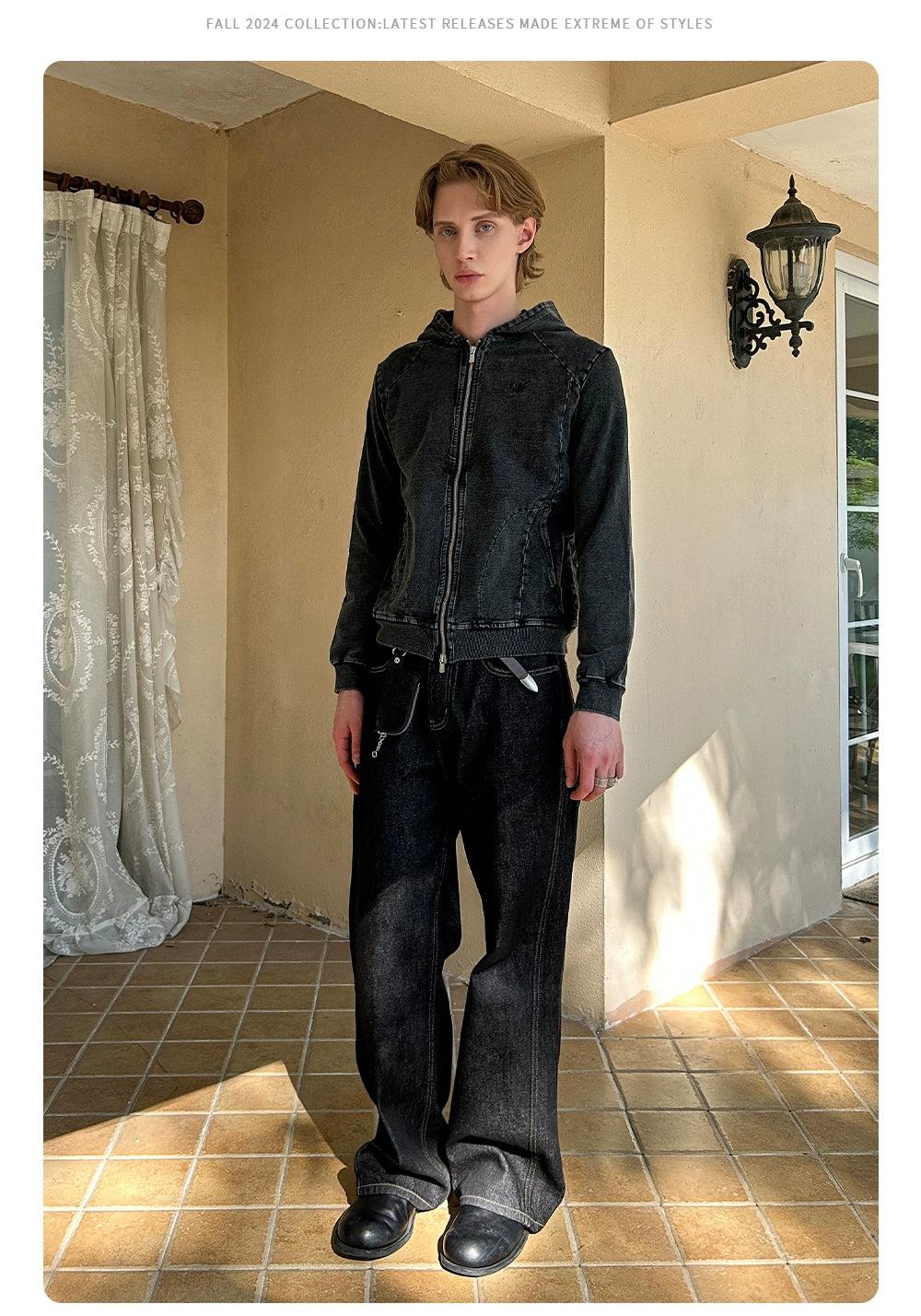 Grunged and Washed Hooded Denim Jacket