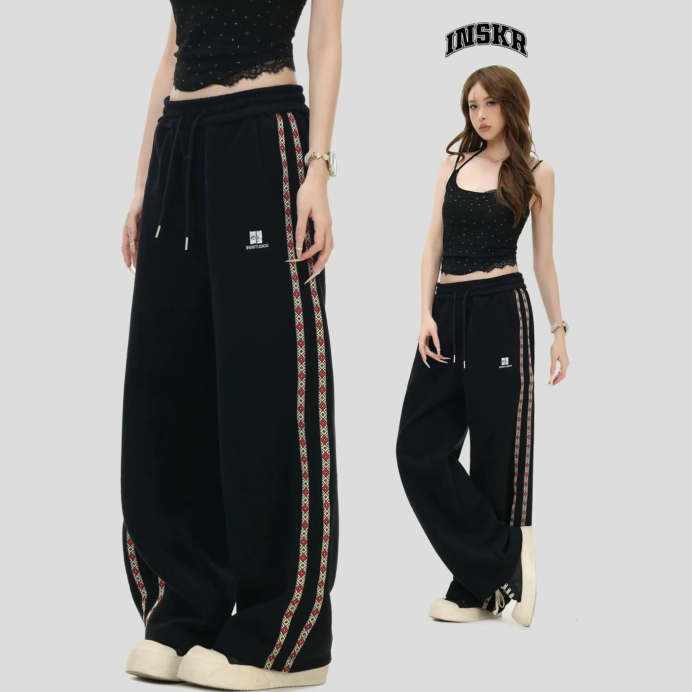 Patterned Side Textured Drawstring Sweatpants