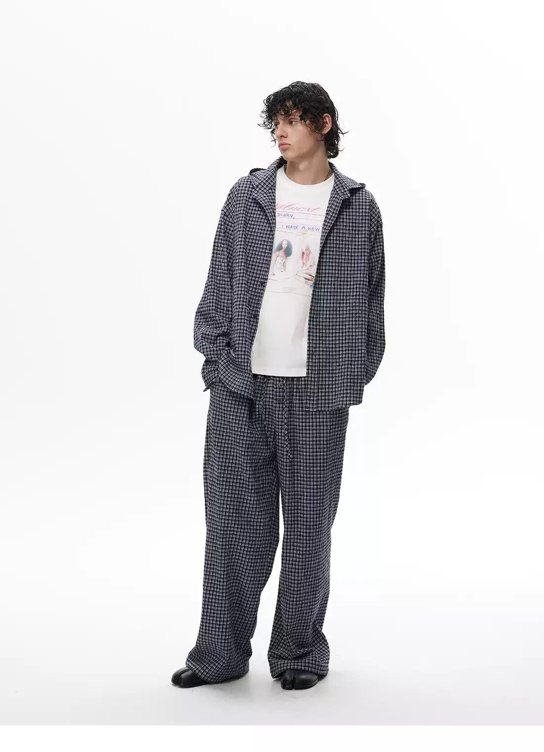 Patterned Hooded Shirt & Drawstring Pants Set