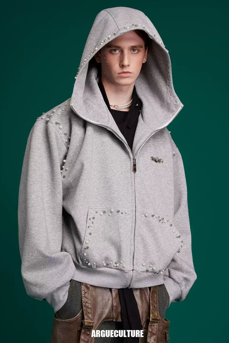 Pearled Outline Zipped Hoodie