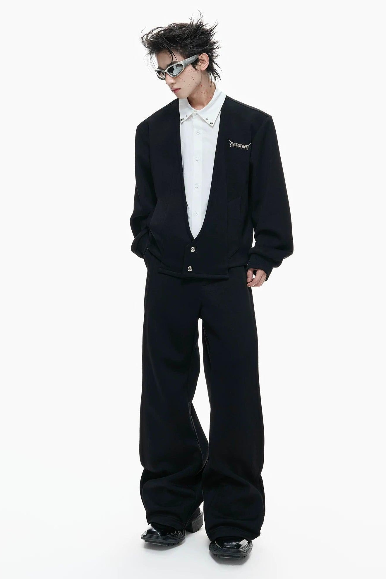 Shirt Layered Cardigan & Structured Sweatpants Set