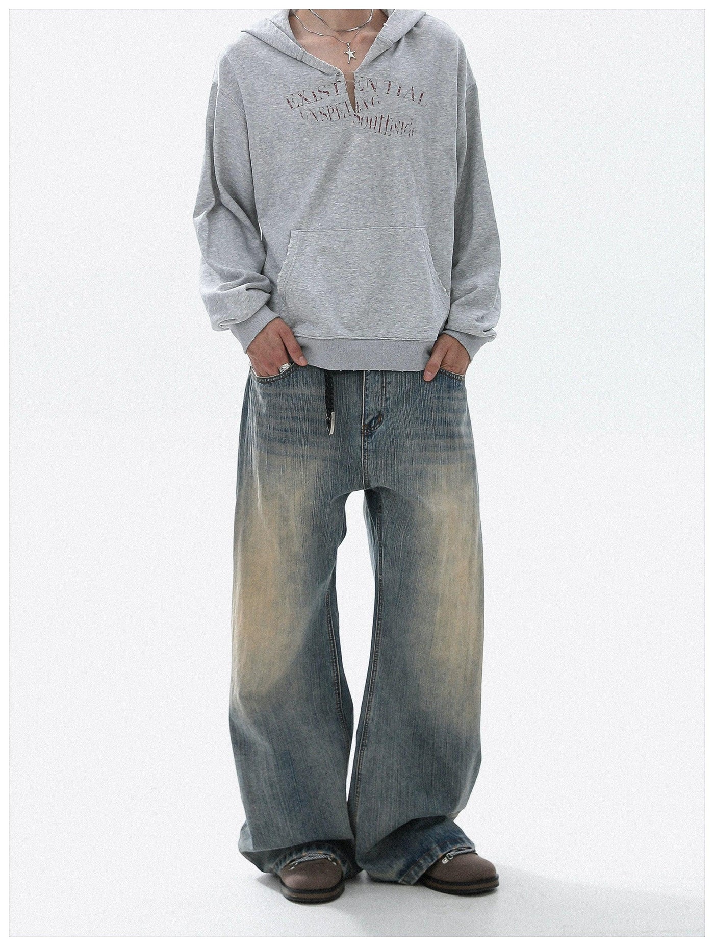 Washed Faded Straight Jeans