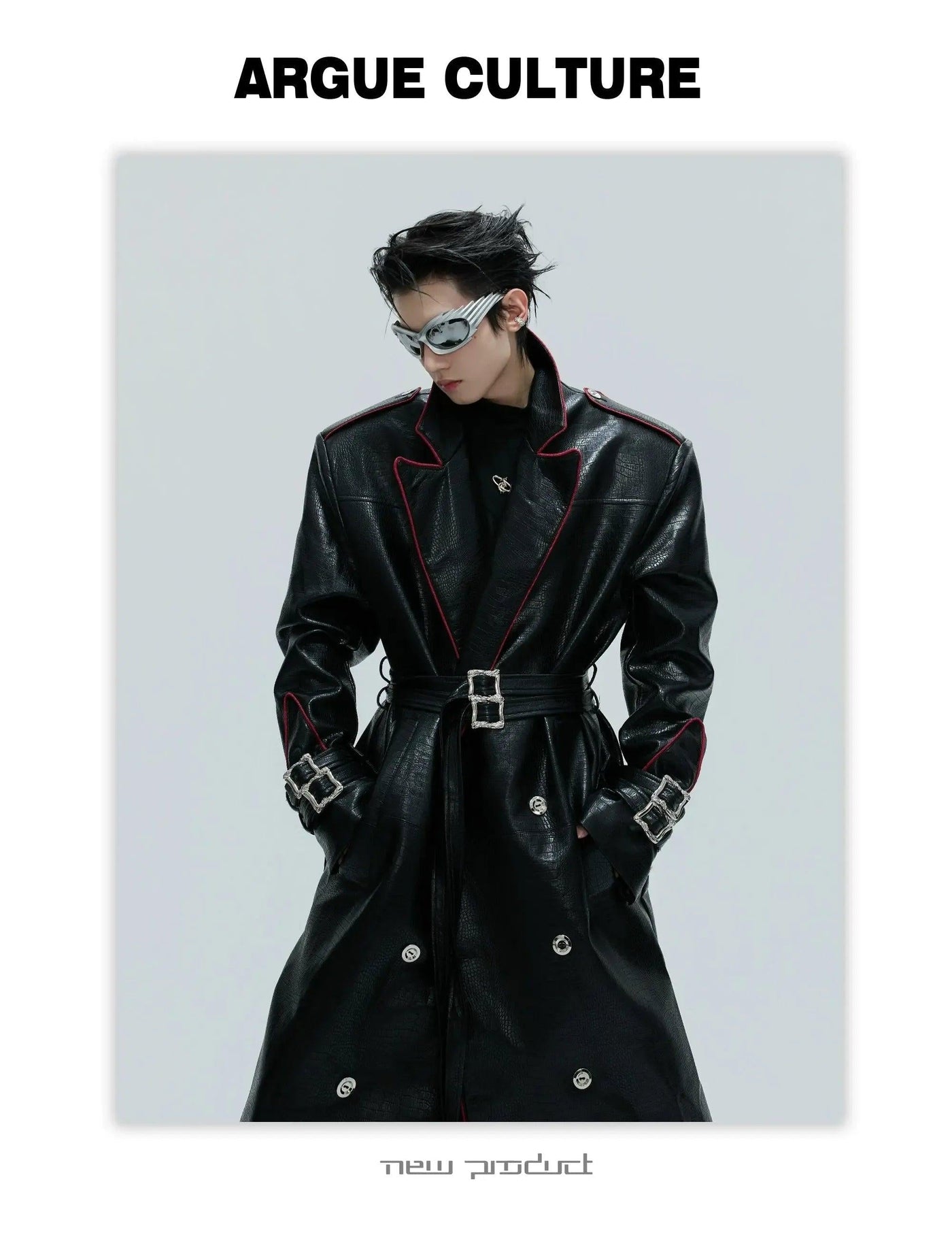Reptile Textured Faux Leather Long Coat
