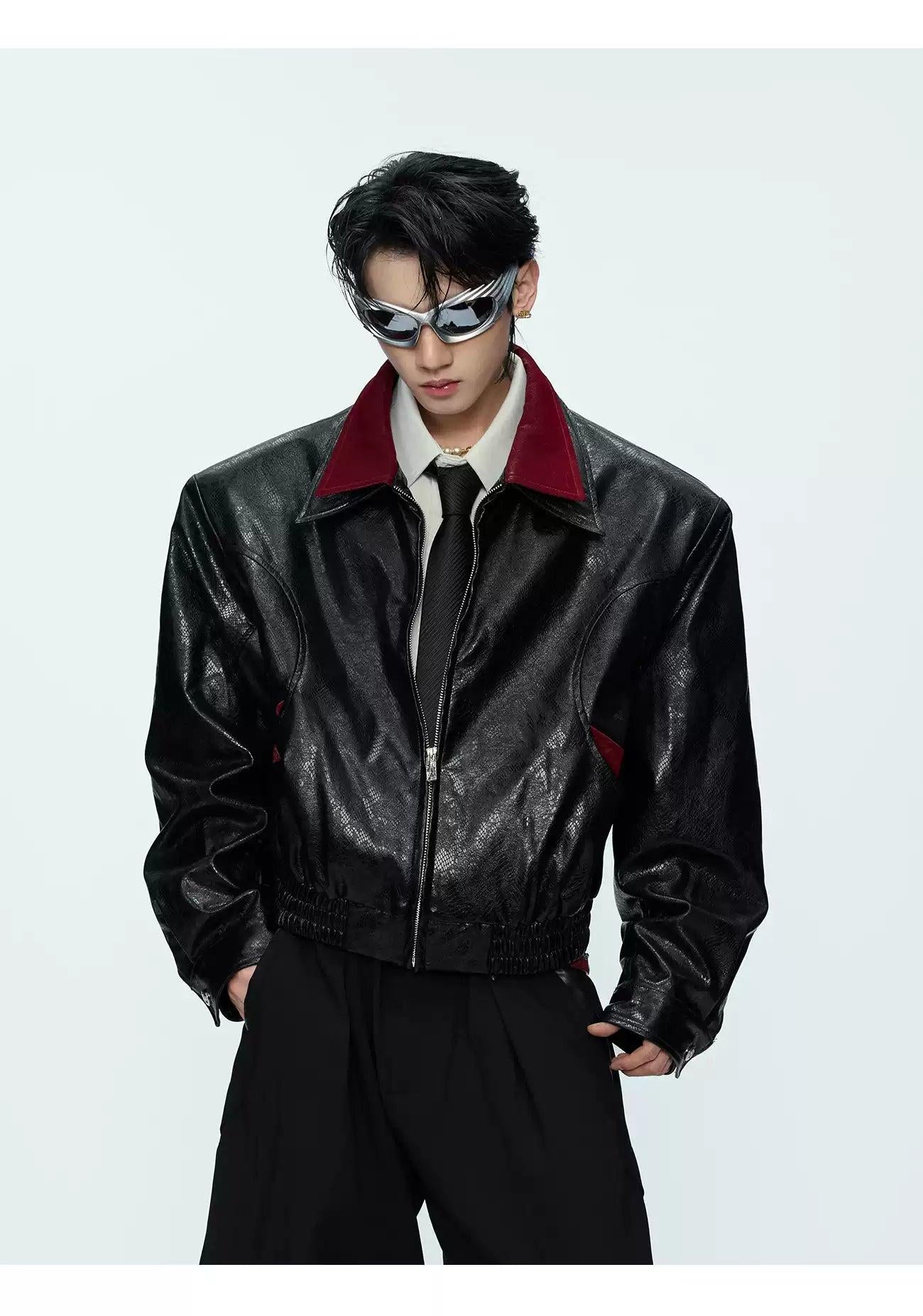 Spliced Ruched Hem Faux Leather Jacket