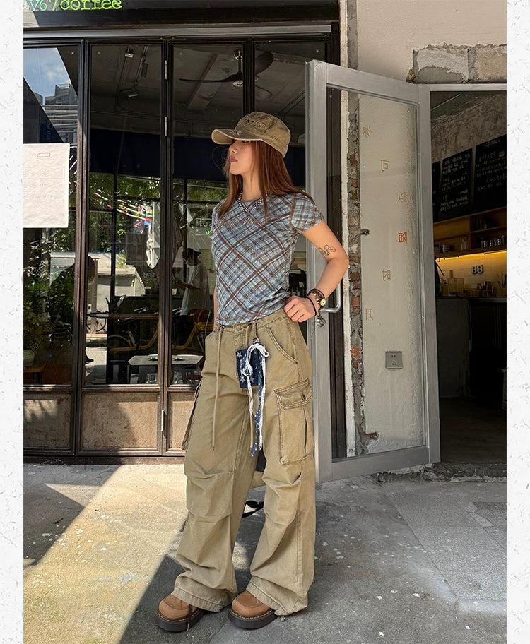 Drawstring Straight Leg Cargo Jeans