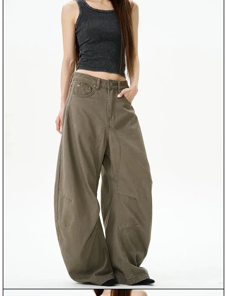 Faded Seam Detail Wide Jeans