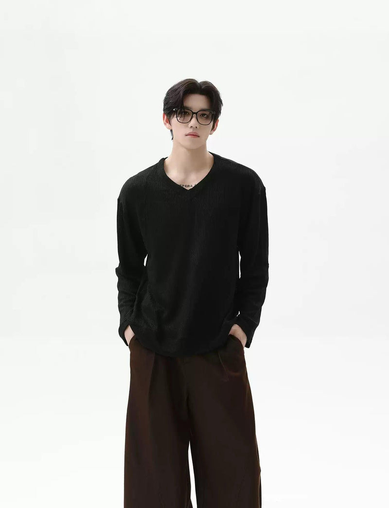 Irregular Structure V-Neck Sweater