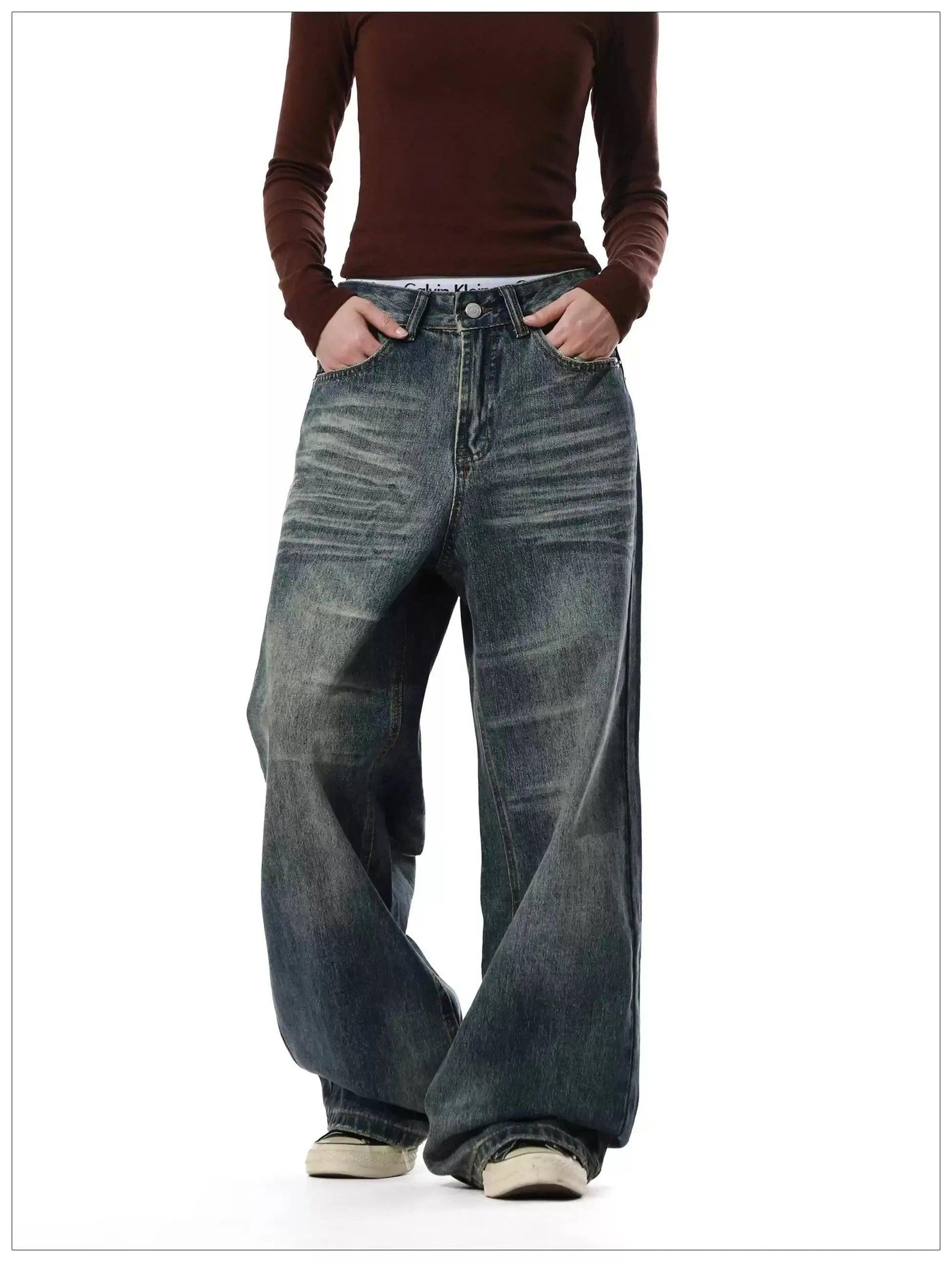 Faded Whiskers Straight Leg Jeans