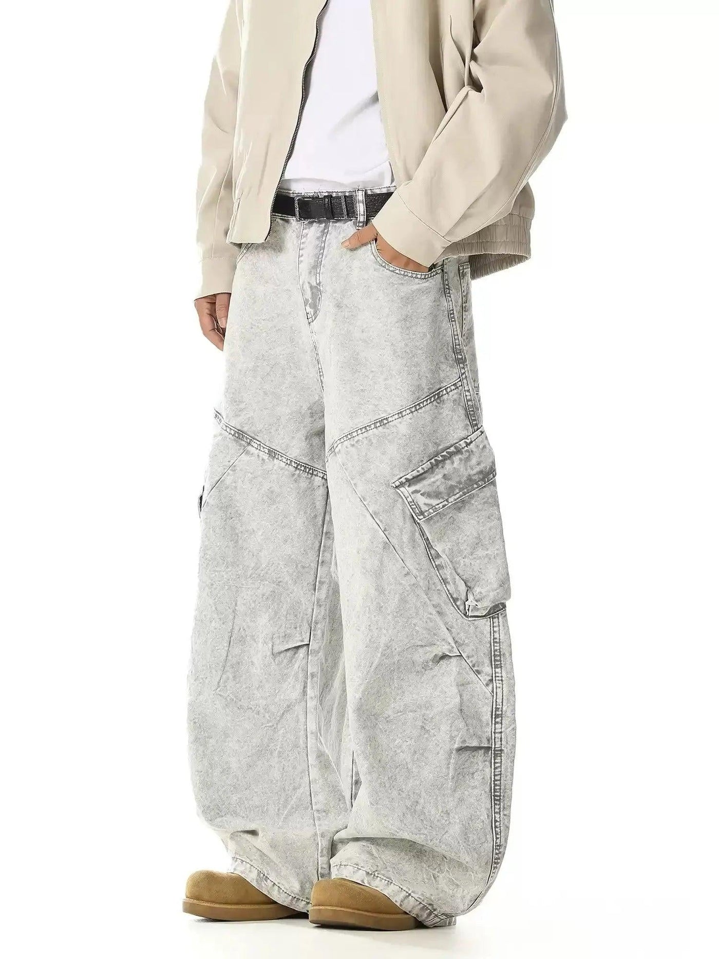 Tilt Pockets Washed Cargo Jeans