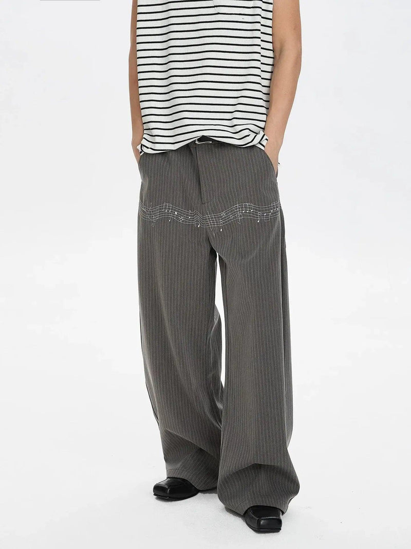 Embroidered Wide Straight Trousers