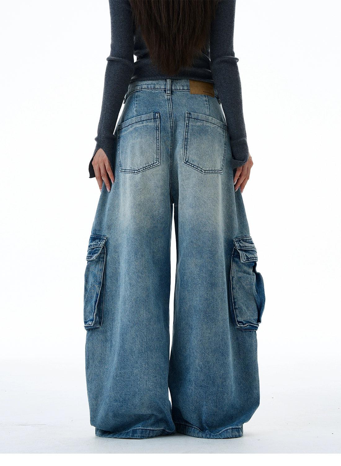 Oversized Faded Cargo Style Jeans