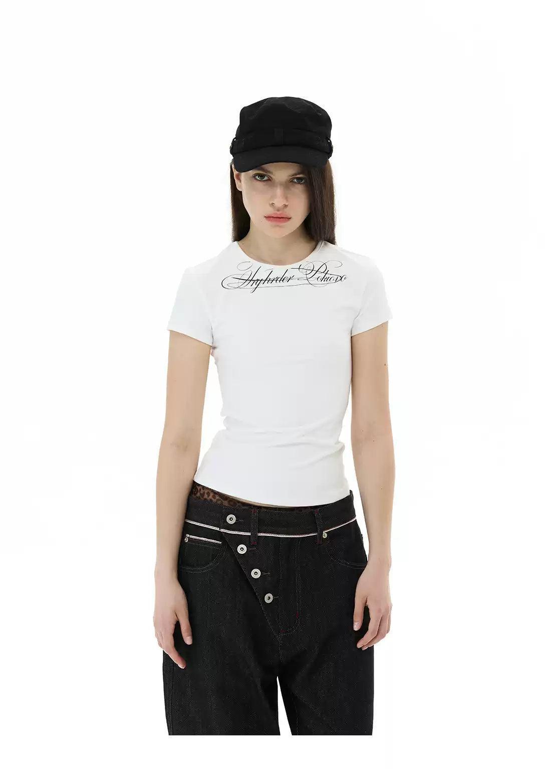Cursive Text Print T-Shirt