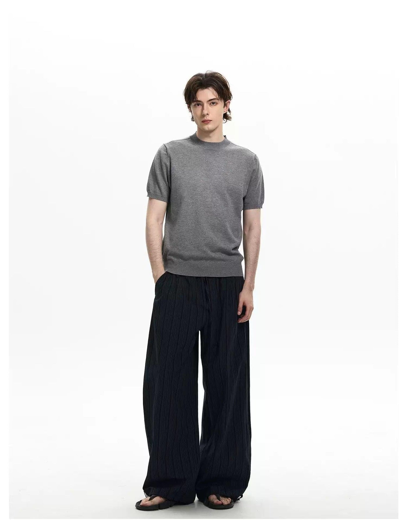 Plain Ribbed Knit T-Shirt
