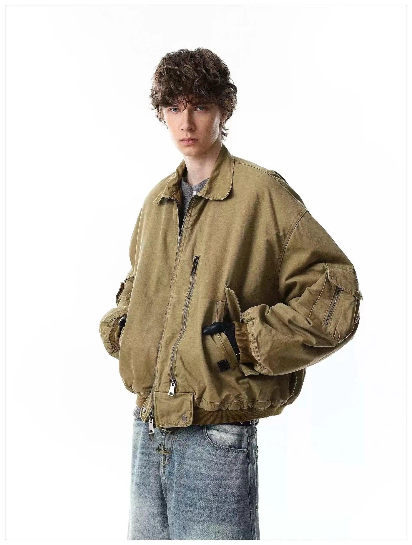 Multiple Zips and Pockets Denim Jacket