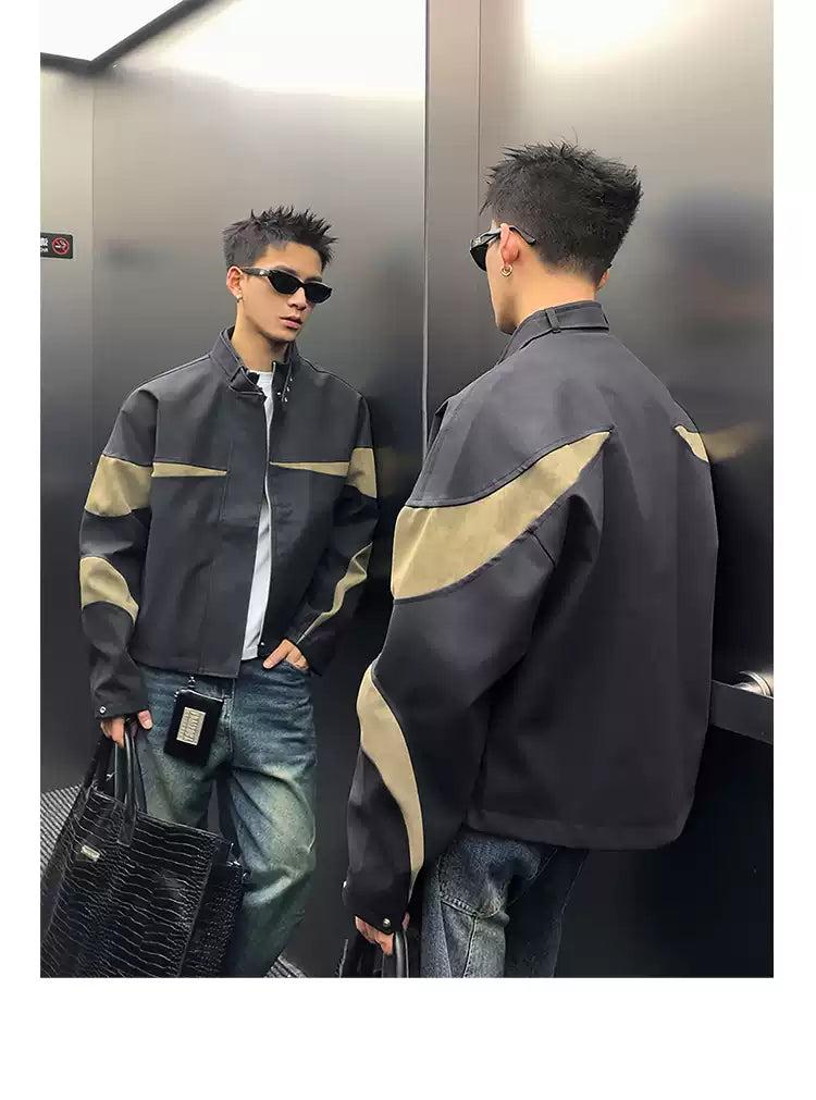 Contrast Buckled Strap Moto Jacket