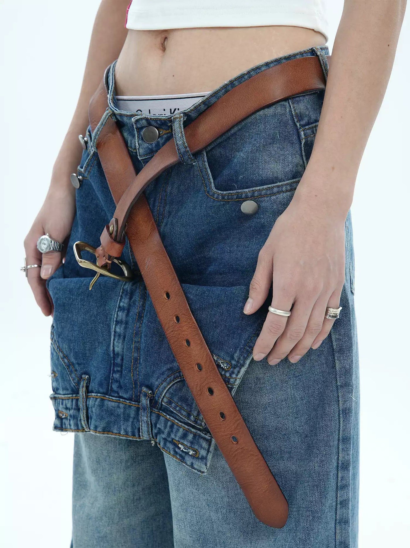Layered Washed and Faded Jeans