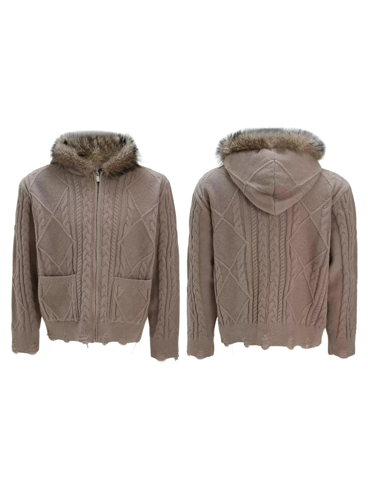 Faux Fur Collar Zipped Sweater