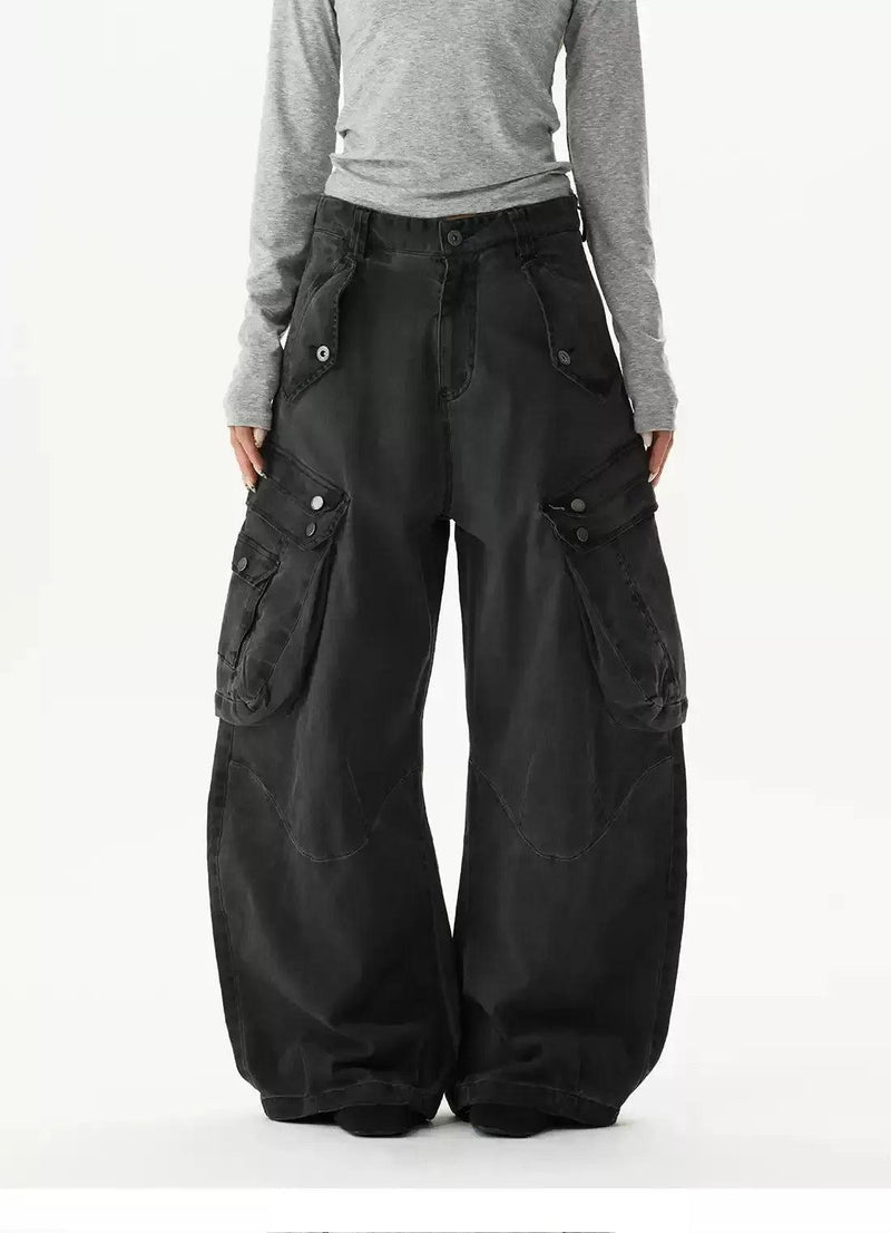 Washed Multi-Pockets Cargo Jeans