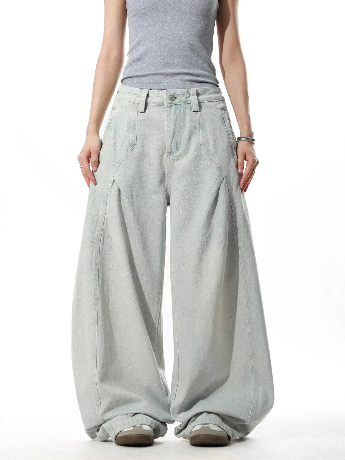 Vintage Pleated Acid Wash Wide Leg Jeans