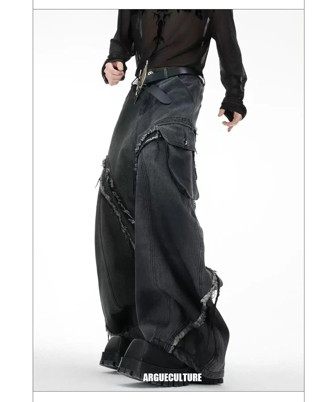 Frayed Line Wide Jeans