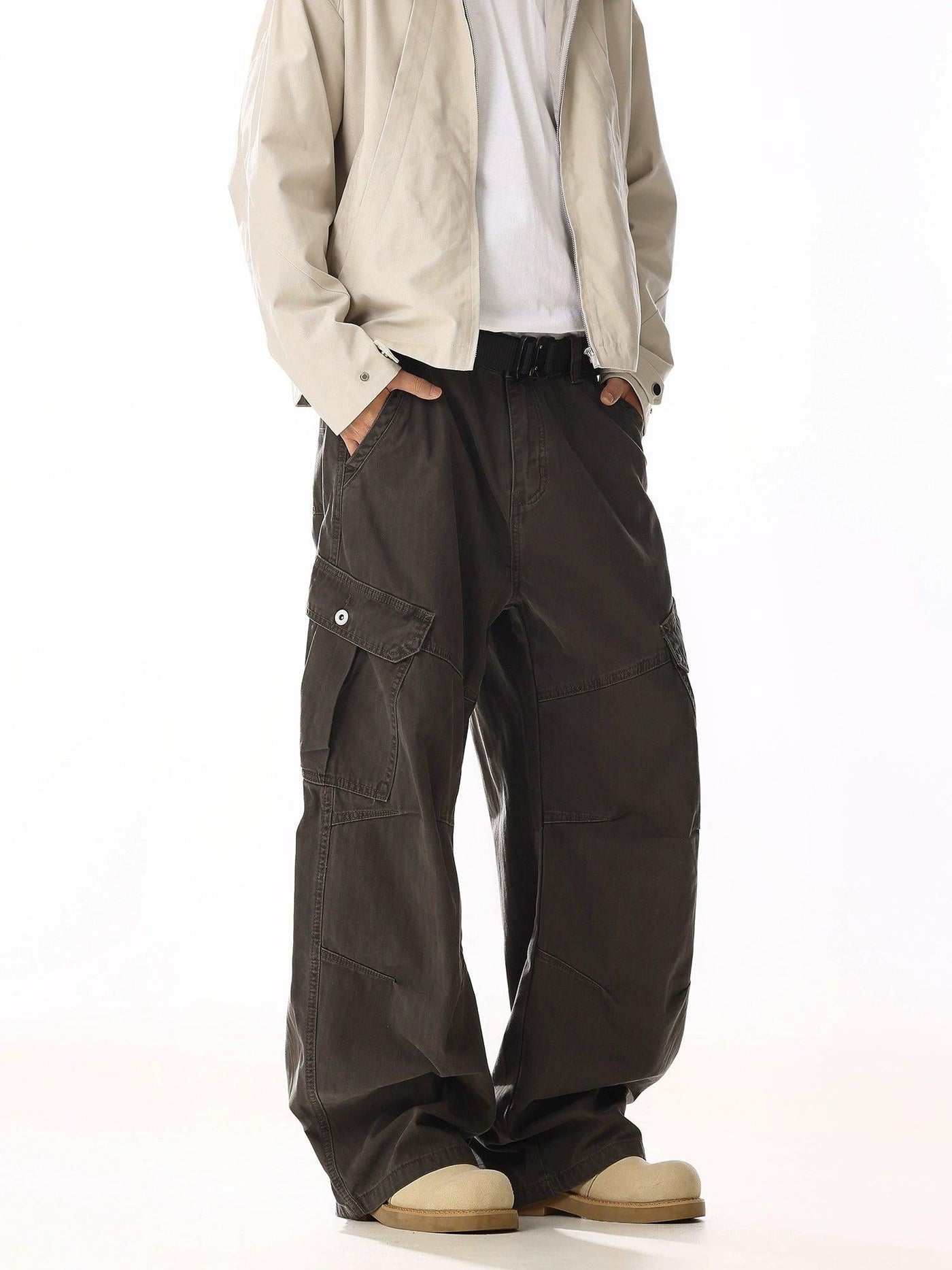 Washed Mid-Rise Loose Fit Cargo Pants