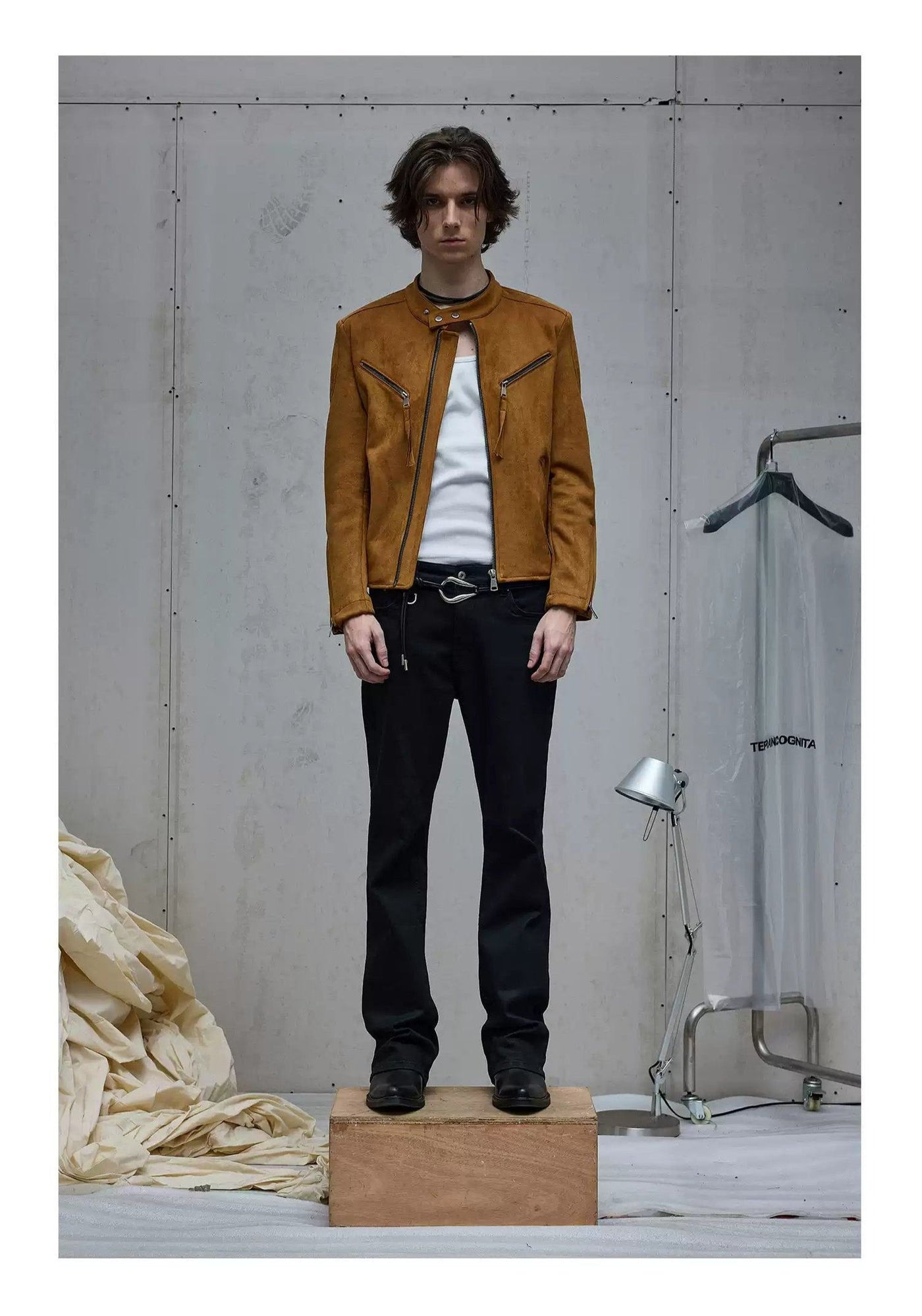 Multi-Zip Detail Micro Suede Jacket