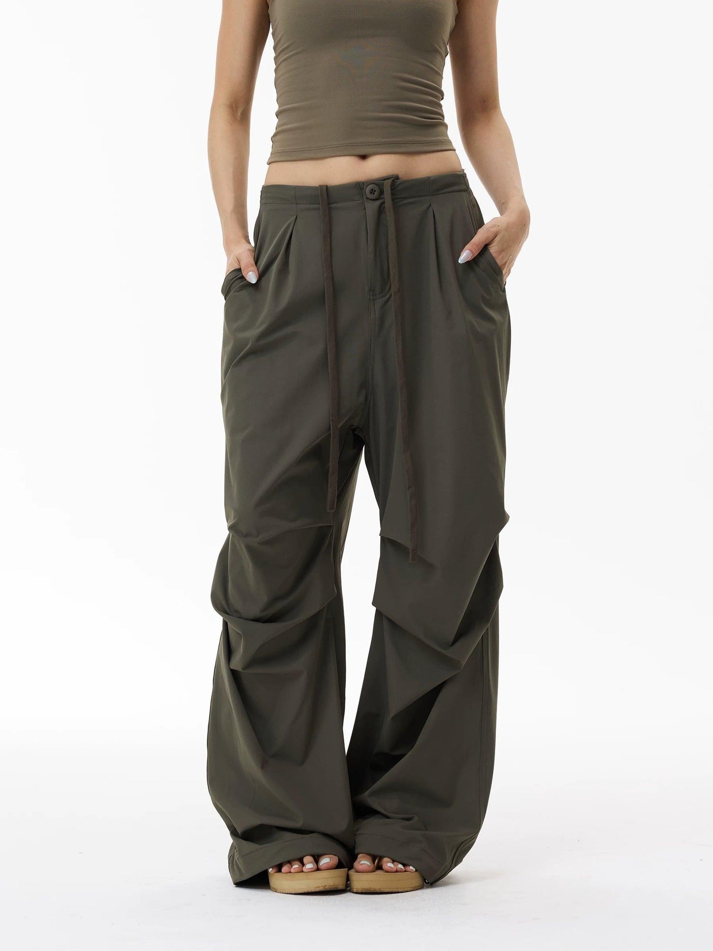 Drawstring Pleated Parachute Pants