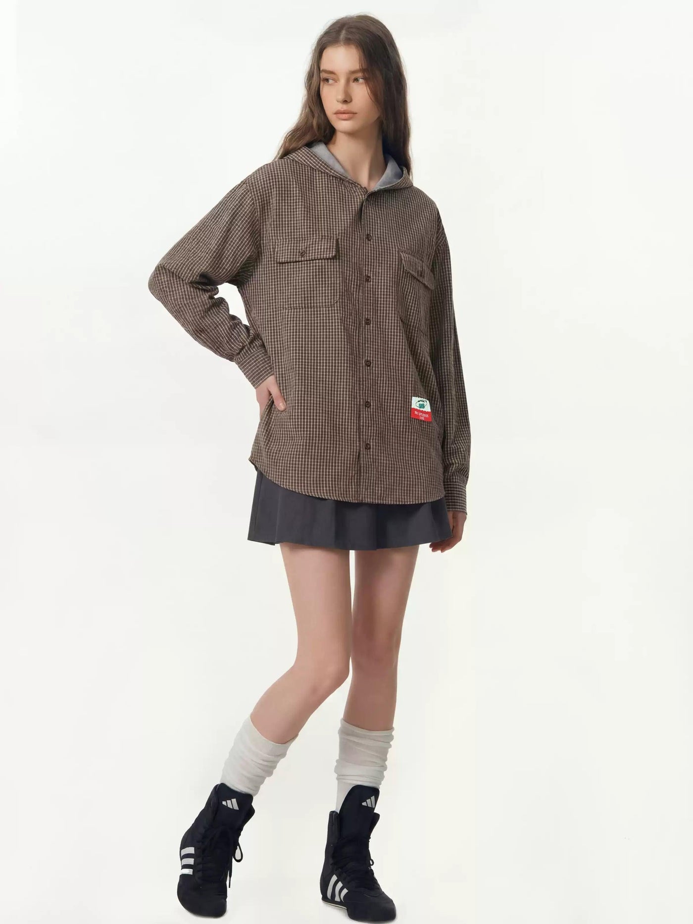 Hooded Checkered Buttoned Jacket