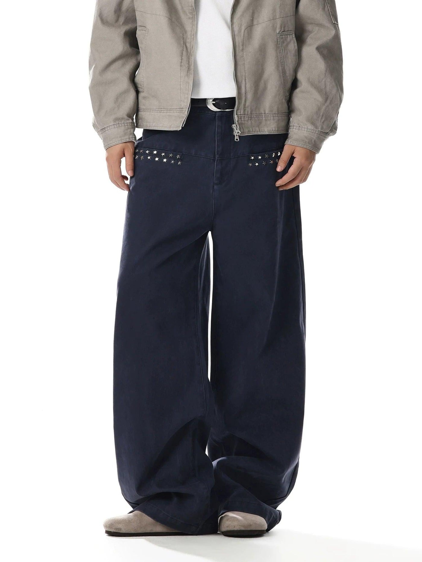Distressed Studded Wide Leg Jeans
