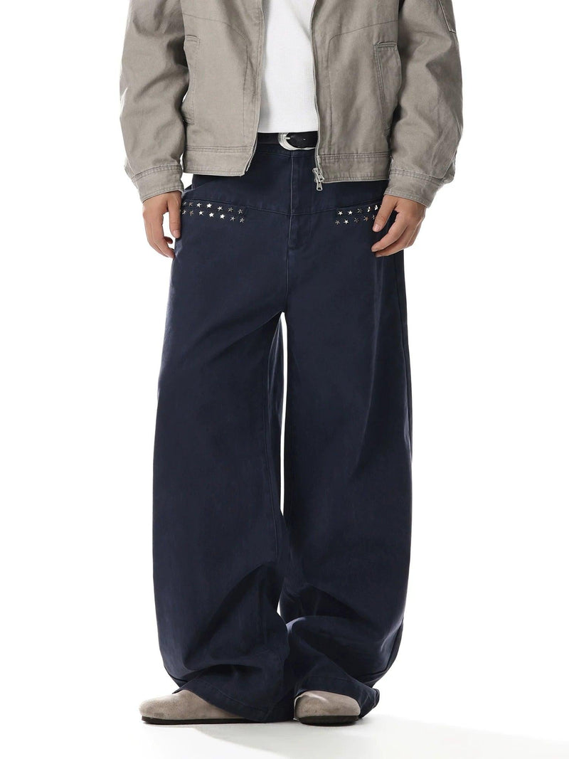 Distressed Studded Wide Leg Jeans