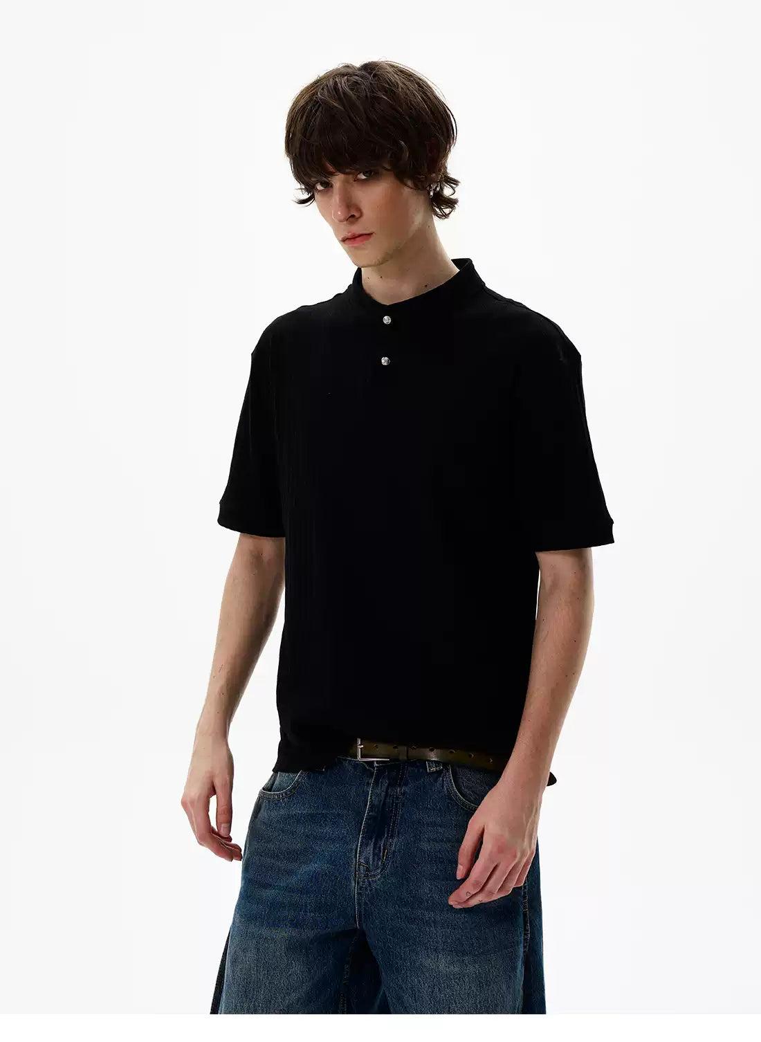 Two-Buttons Textured T-Shirt