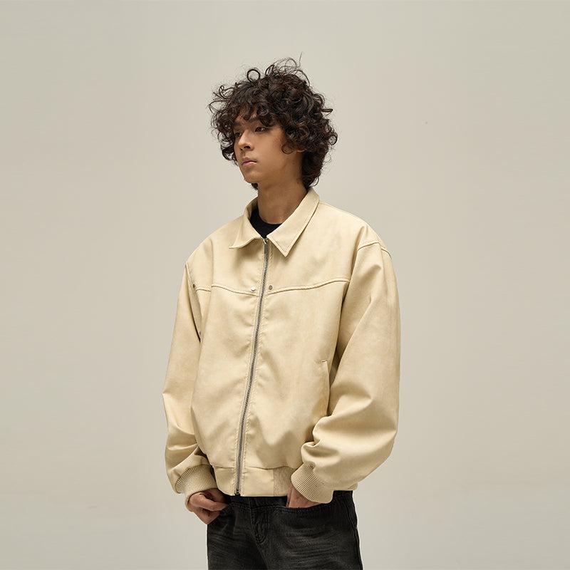 Metal Bar Buttons Faux Leather Jacket
