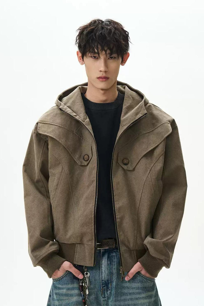 Buttoned Detail Hooded Jacket