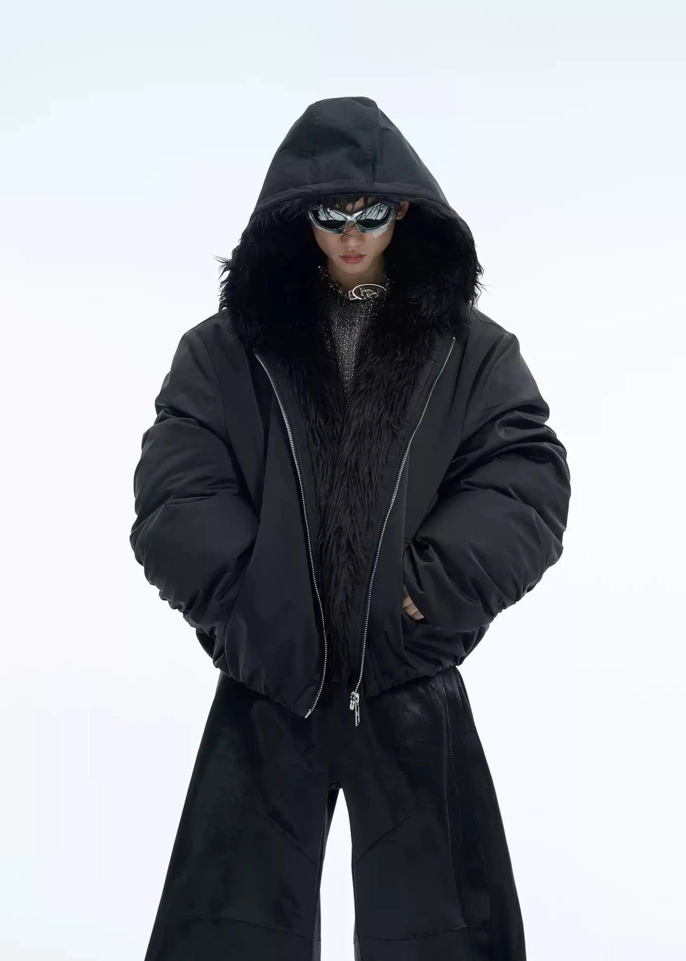 Zippered Fur Line Puffer Jacket