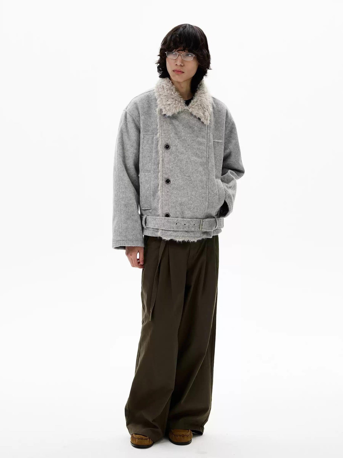 Strapped Waist Textured Jacket