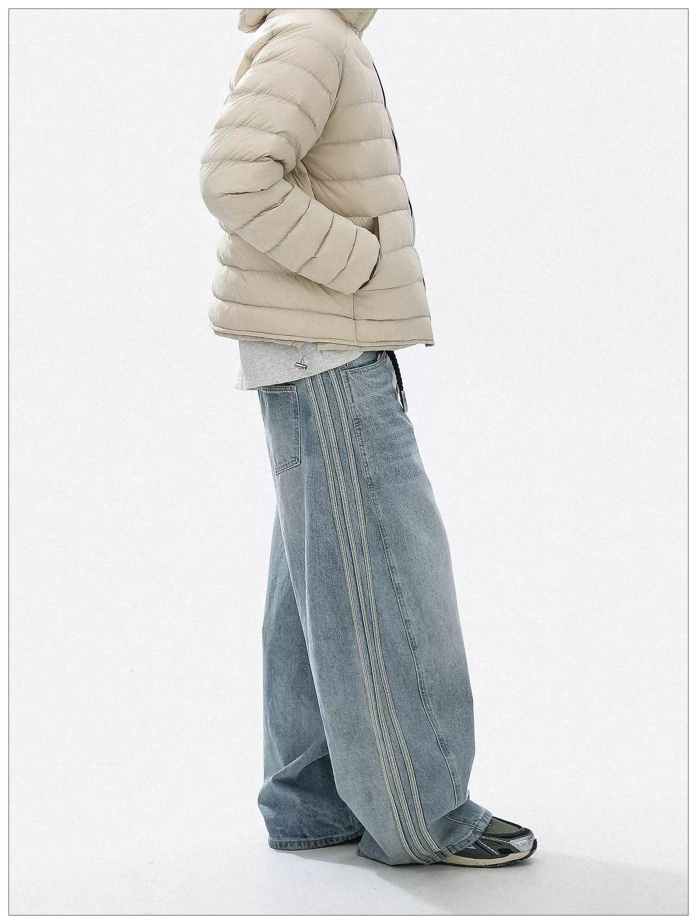 Washed Bar Stripes Jeans
