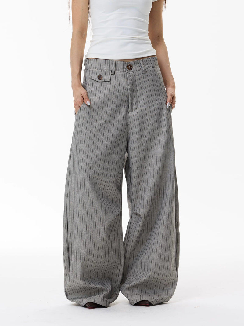 Striped Curved Wide Leg Trousers