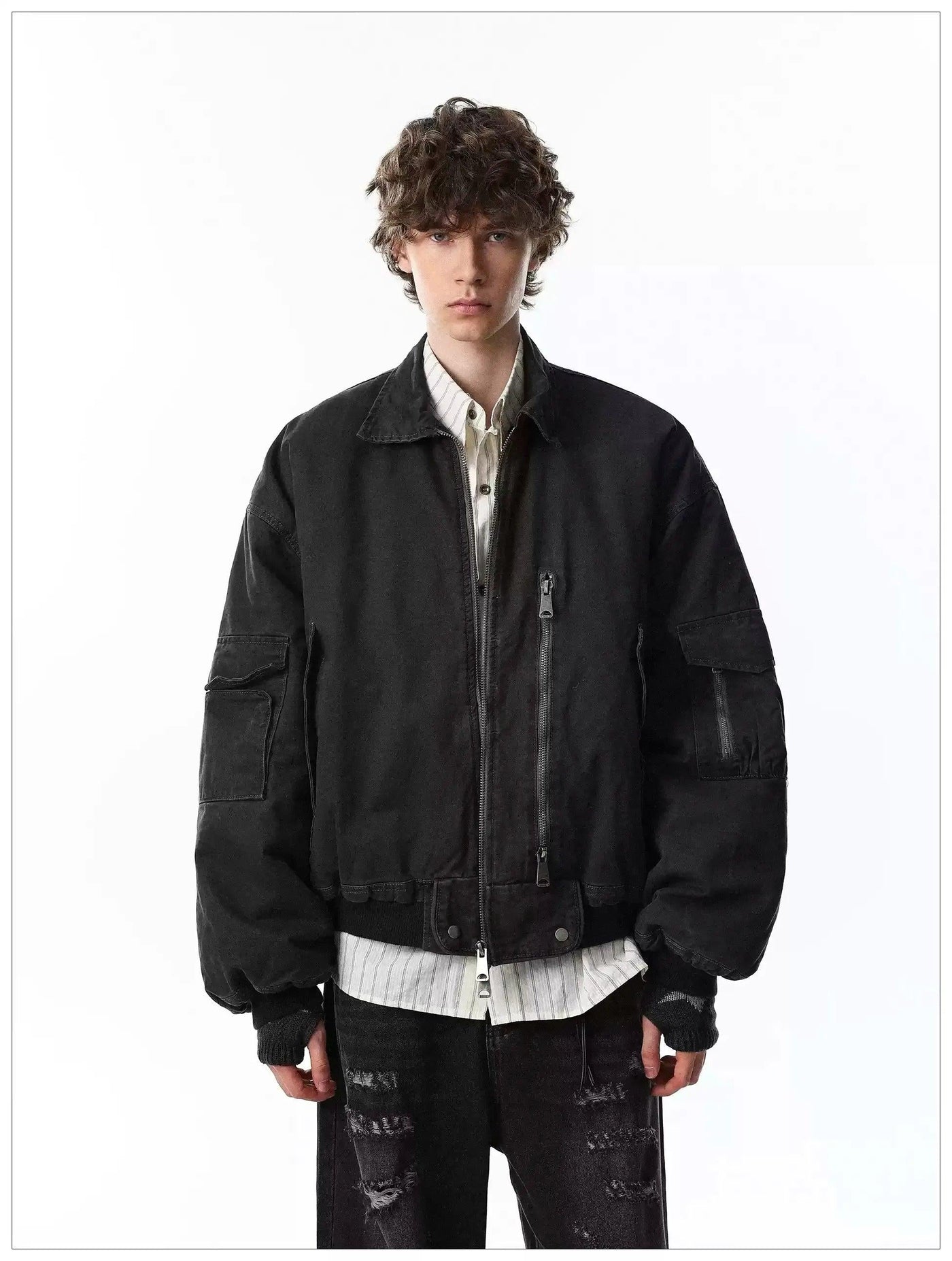 Multiple Zips and Pockets Denim Jacket