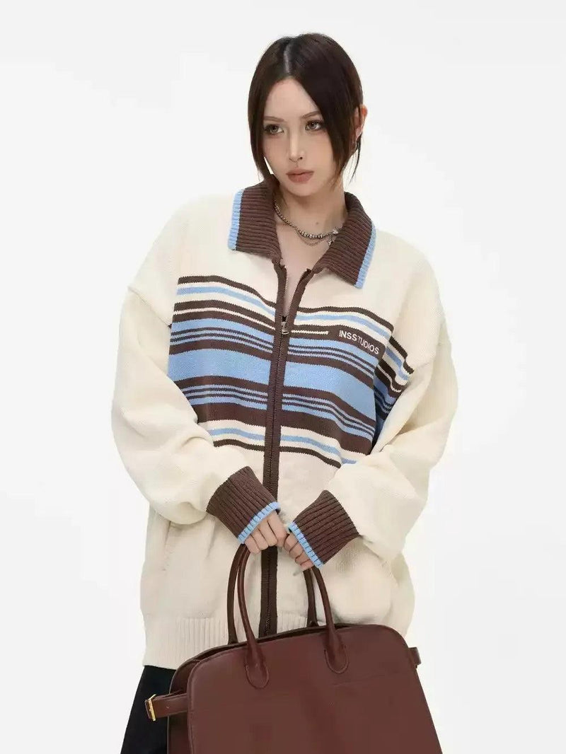 Striped Colors Zipped Sweater