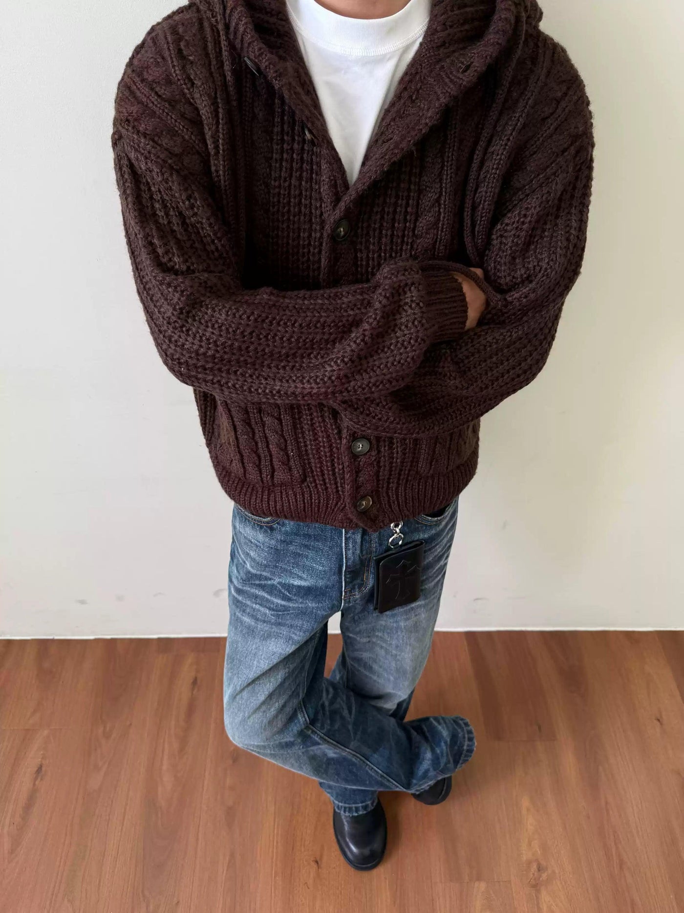 Twisted Knit Hooded Buttoned Sweater